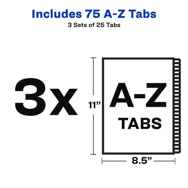 Avery A-Z Dividers for 3 Ring Binders, 25-Tab Sets, Pre-Printed Black Leather Tabs, 3 Binder Divider Sets (21350) 3 Sets